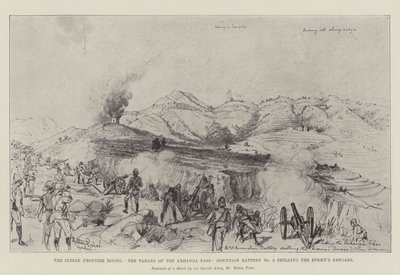 De Indiase Grensopstand, de Inname van de Arhanga Pas, Bergbatterij nr. 8 beschiet de Vijandelijke Sangars door Melton Prior